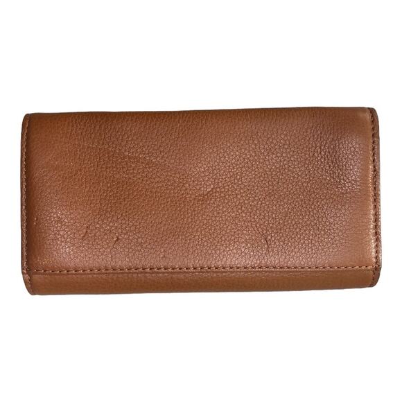 Michael Kors Fulton Carryall brown pebble leather flap snap closure wallet - Picture 2 of 10